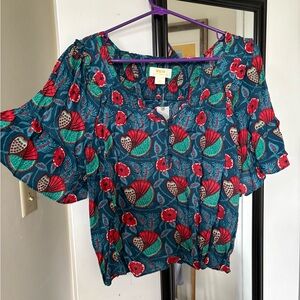 NWT Maeve Floral Women's Top in Red and Blue Petite Small